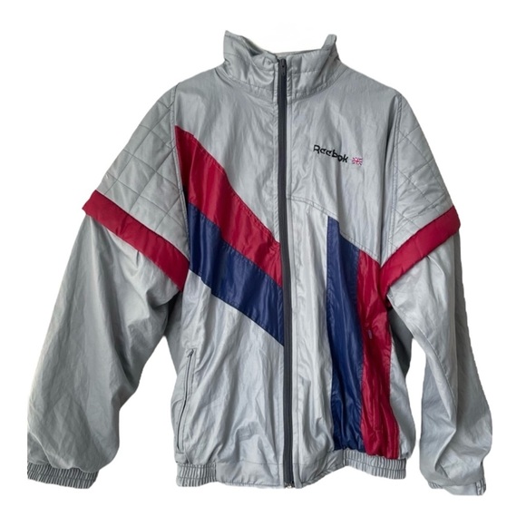 Vtg REEBOK Removable Sleeves Windbreaker Jacket Size Large 80s - Picture 1 of 15